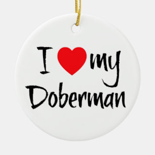 Ornement Rond En Céramique J'Aime Mon Doberman
