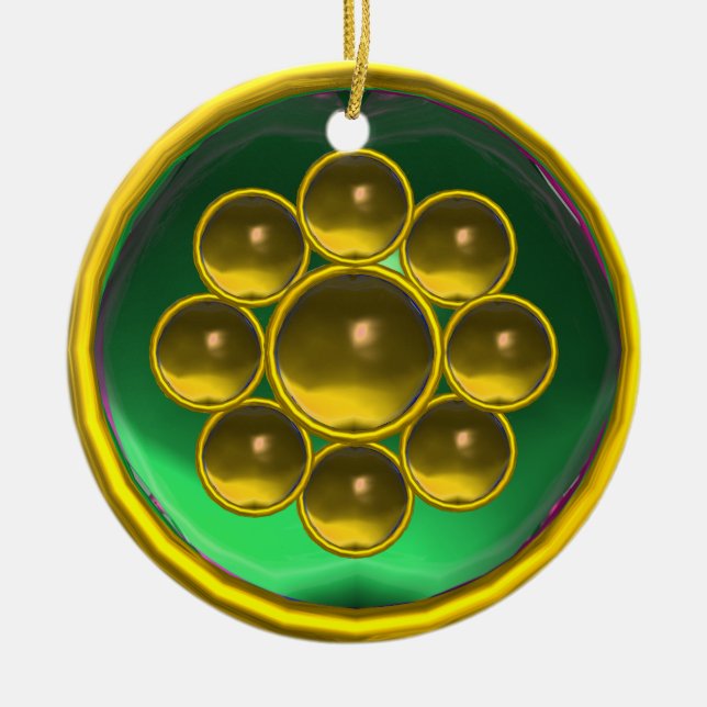 ORNEMENT ROND EN CÉRAMIQUE JAUNE VERT TOPAZ GEMSTONE MON (Devant)