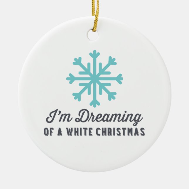 Ornement Rond En Céramique Je rêve d'un bleu de Noël blanc | (Devant)