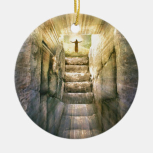 Ornement Rond En Céramique Jésus à la résurrection vide de Pâques de tomb