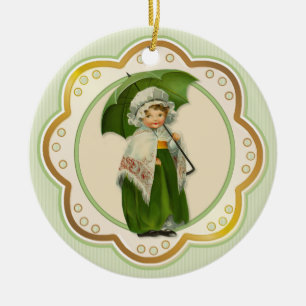 Ornement Rond En Céramique Jeune Irlandaise avec parapluie