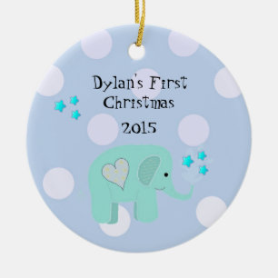 Ornement Rond En Céramique Joli bébé éléphant, premier Noël