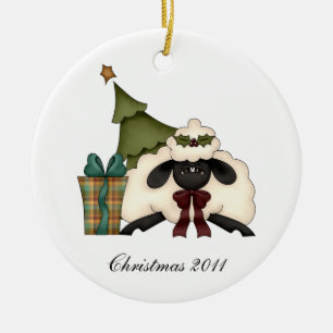 Ornement Rond En Céramique Joli sapin de Noël de mouton de notre maison à la