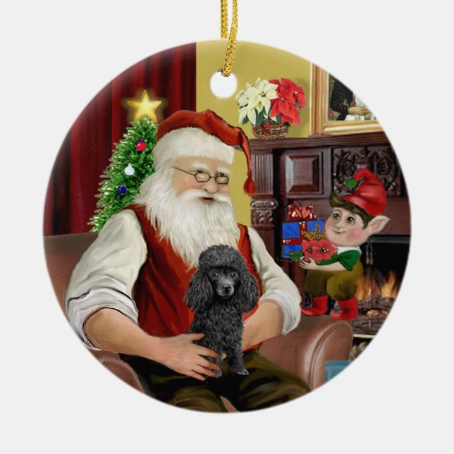 Ornement Rond En Céramique Jouet noir père Noël/Poodle Min (Devant)