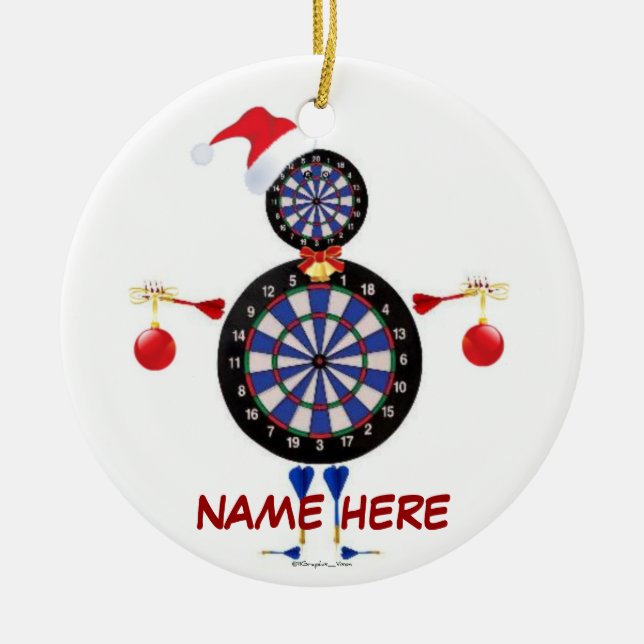 Ornement Rond En Céramique Joueur de fléchettes de Noël personnalisé (Devant)