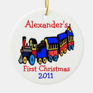 Ornement Rond En Céramique Jouez le Train-Premier Noël-Le personnalisent