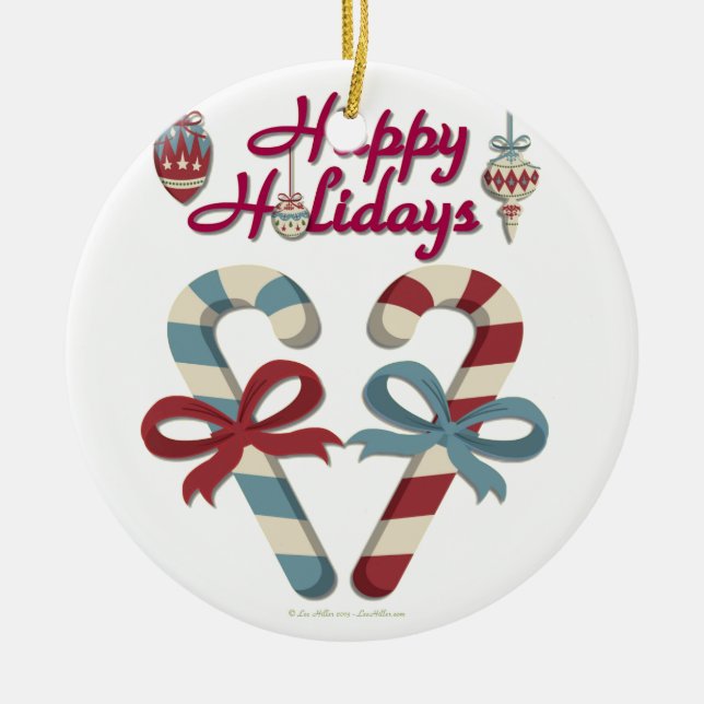 Ornement Rond En Céramique Joyeuses vacances Sucre de canne coeur (Devant)