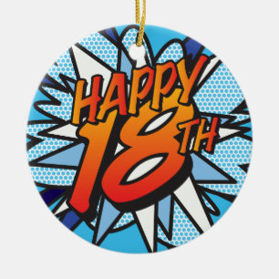 Ornement Rond En Céramique Joyeux 18e Anniversaire Livre de Bande Dessinée Ré