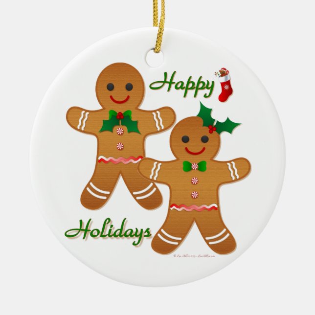 Ornement Rond En Céramique Joyeux Gingerbread Homme Garçon Girl (Devant)
