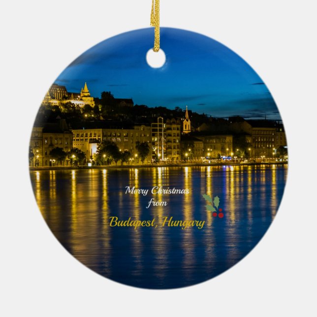 Ornement Rond En Céramique Joyeux Noël de Budapest, Hongrie (Dos)