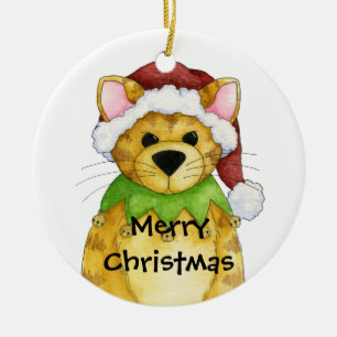 Ornement Rond En Céramique Joyeux Noël de l'ornement de chat