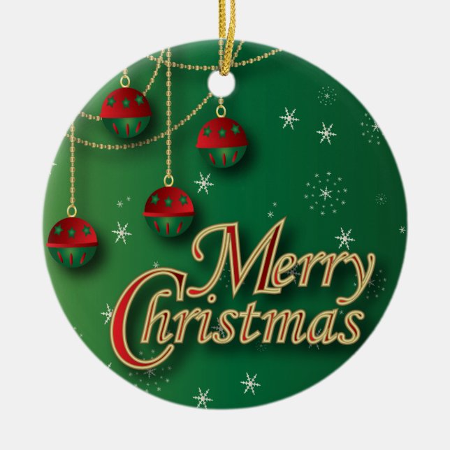 Ornement Rond En Céramique Joyeux Noël vert brillant (Devant)