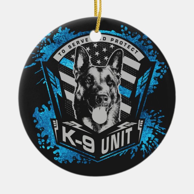 Ornement Rond En Céramique K9 unité - Malinois - berger belge (Devant)