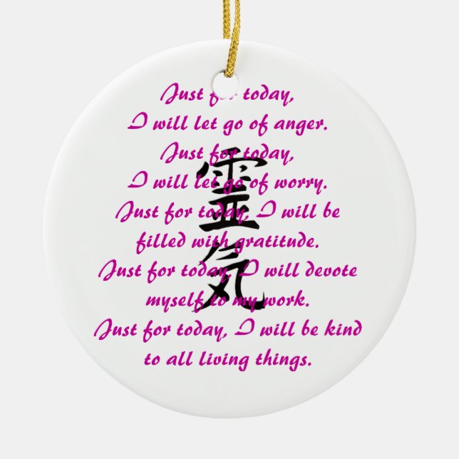 Ornement Rond En Céramique Kanji et préceptes de Reiki (Devant)