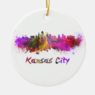 Ornement Rond En Céramique Kansas Ville skyline in watercolor