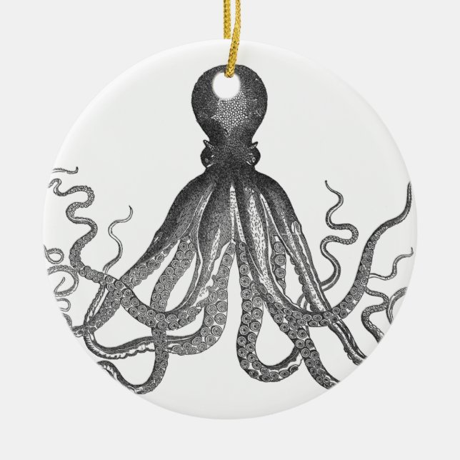 Ornement Rond En Céramique Kraken - poulpe géant noir/Cthulu (Devant)