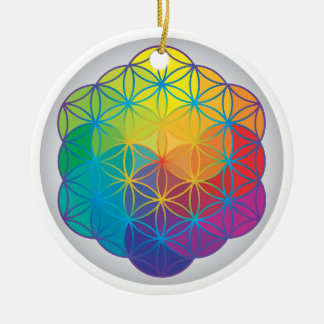 Ornement Rond En Céramique La fleur de l'arc-en-ciel de la vie colore