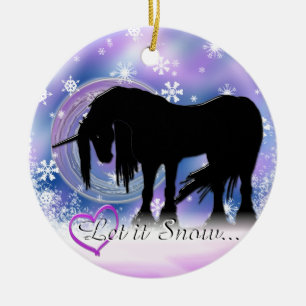 Ornement Rond En Céramique La licorne noire mystique (Qu'Elle Neige)