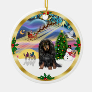 Ornement Rond En Céramique La magie de Noël - Dachshund, long Haired (BT)