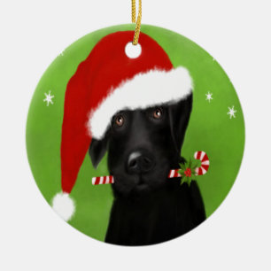 Ornement Rond En Céramique Labrador noir - chien drôle de Noël