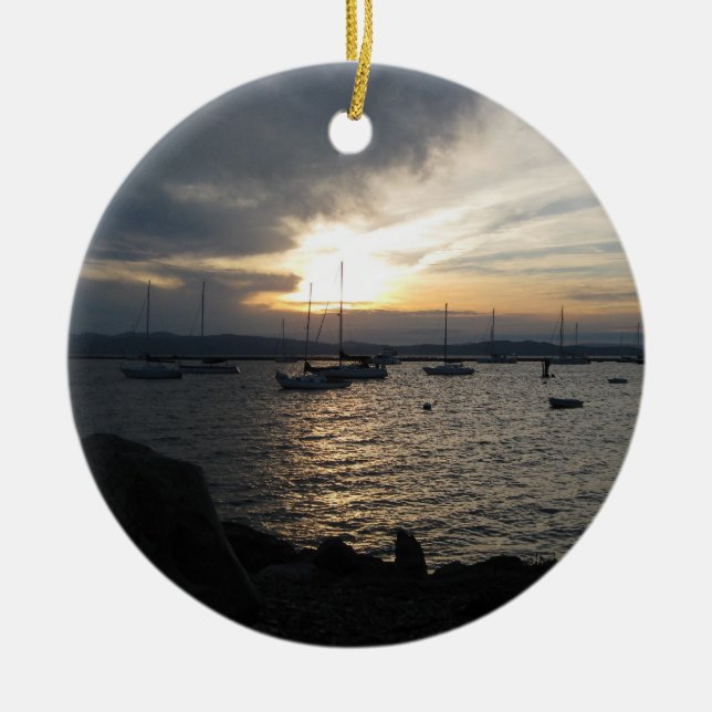 Ornement Rond En Céramique Lac Champlain au coucher du soleil (Devant)