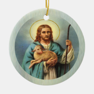 Ornement Rond En Céramique L'agneau de l'ornement de coutume de Dieu