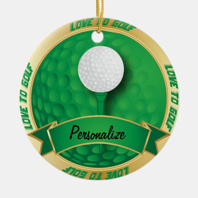 Ornement Rond En Céramique L'amour au golf en vert | personnalisent (Devant)