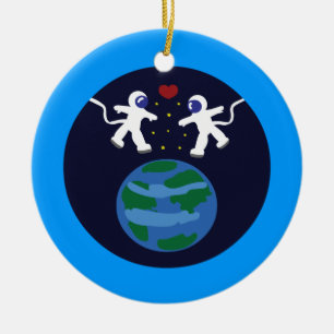 Ornement Rond En Céramique L'amour des astronautes