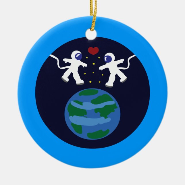 Ornement Rond En Céramique L'amour des astronautes (Devant)