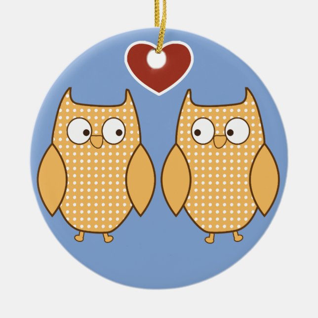 Ornement Rond En Céramique L'amour du coeur du hibou (Devant)