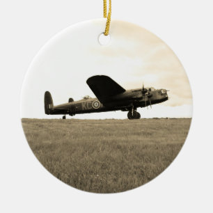 Ornement Rond En Céramique Lancaster Bomber Sepia Tone