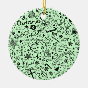 Ornement Rond En Céramique Langues de multiple de Joyeux Noël