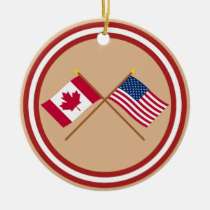 Ornement Rond En Céramique Le Canada et les drapeaux croisés par Etats-Unis