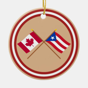 Ornement Rond En Céramique Le Canada et les drapeaux croisés par Porto Rico
