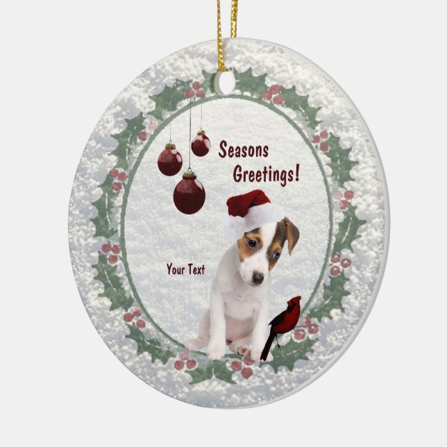 Ornement Rond En Céramique Le chiot personnalisable de Jack Russell étreint (Gauche)