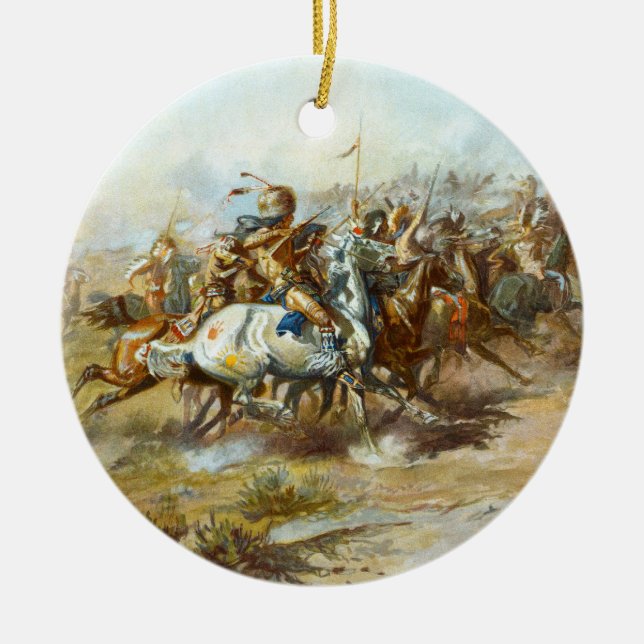 Ornement Rond En Céramique Le combat de Custer par Charles Marion Russell (Devant)