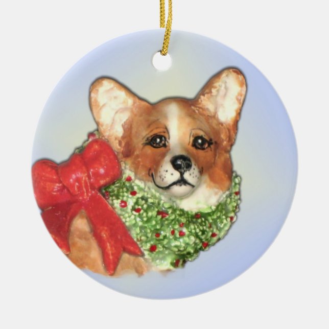 Ornement Rond En Céramique Le corgi avec tresse l'ornement (Devant)