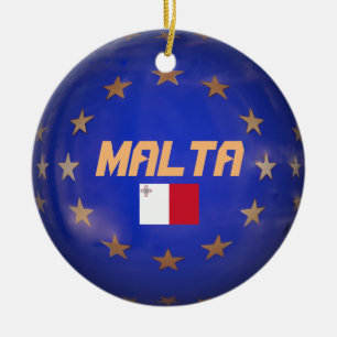 Ornement Rond En Céramique Le drapeau de l'UE à Malte - L'ornement de Noël 