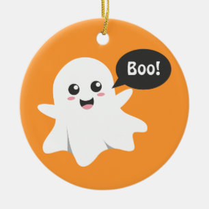 Ornement Rond En Céramique Le fantôme mignon qui disparaît huent, Halloween