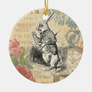Ornement Rond En Céramique Le lapin blanc Alice au pays des merveilles