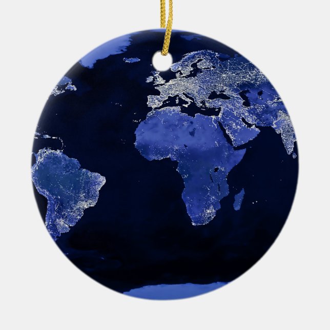 Ornement Rond En Céramique Le monde la nuit - carte, l'espace (Devant)
