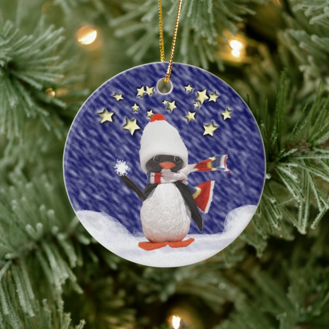 Ornement Rond En Céramique Le paradis de Noël des pingouins (Arbre)