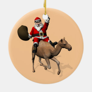 Ornement Rond En Céramique Le Père Noël En Train De Monter Un Chameau