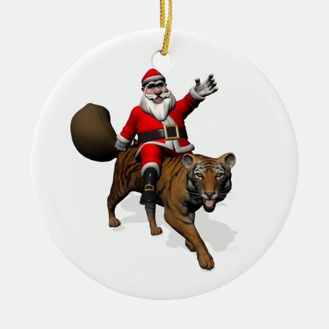 Ornement Rond En Céramique Le Père Noël Monte Un Tigre (Devant)