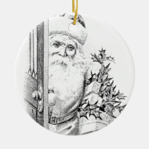 Ornement Rond En Céramique Le père noël vintage vient par la porte !