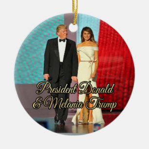 Ornement Rond En Céramique Le Président Donald Trump et photo de Melania