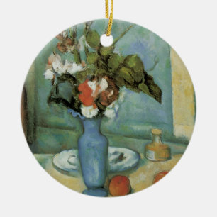 Ornement Rond En Céramique Le Vase Bleu (Fleurs et Fruits) par Paul Cezanne
