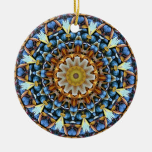 Ornement Rond En Céramique Leaves et Pebbles Mandala