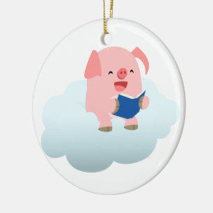 Ornement Rond En Céramique Lecteur de cochon de dessin mignon sur l'ornement 