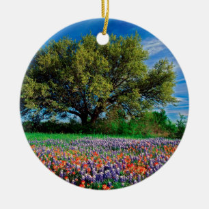 Ornement Rond En Céramique Les arbres vivent du chêne parmi les bleuets du T
